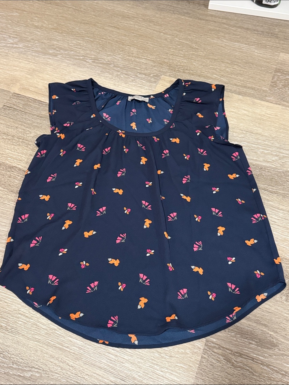LOFT Navy Sleeveless Top with Pink & Orange Floral Print